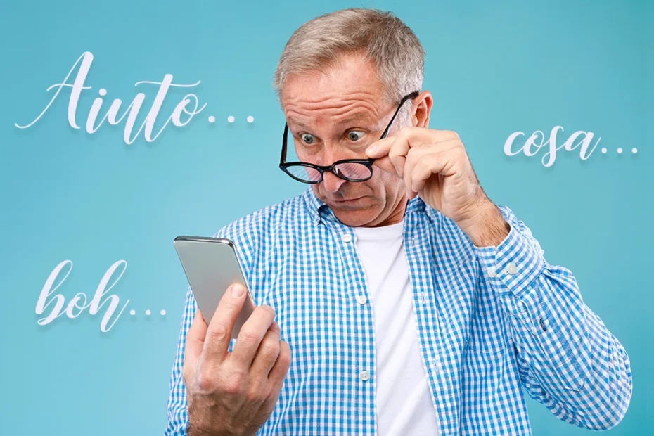 Uomo confuso guarda lo smartphone: il sito non funziona su cellulare