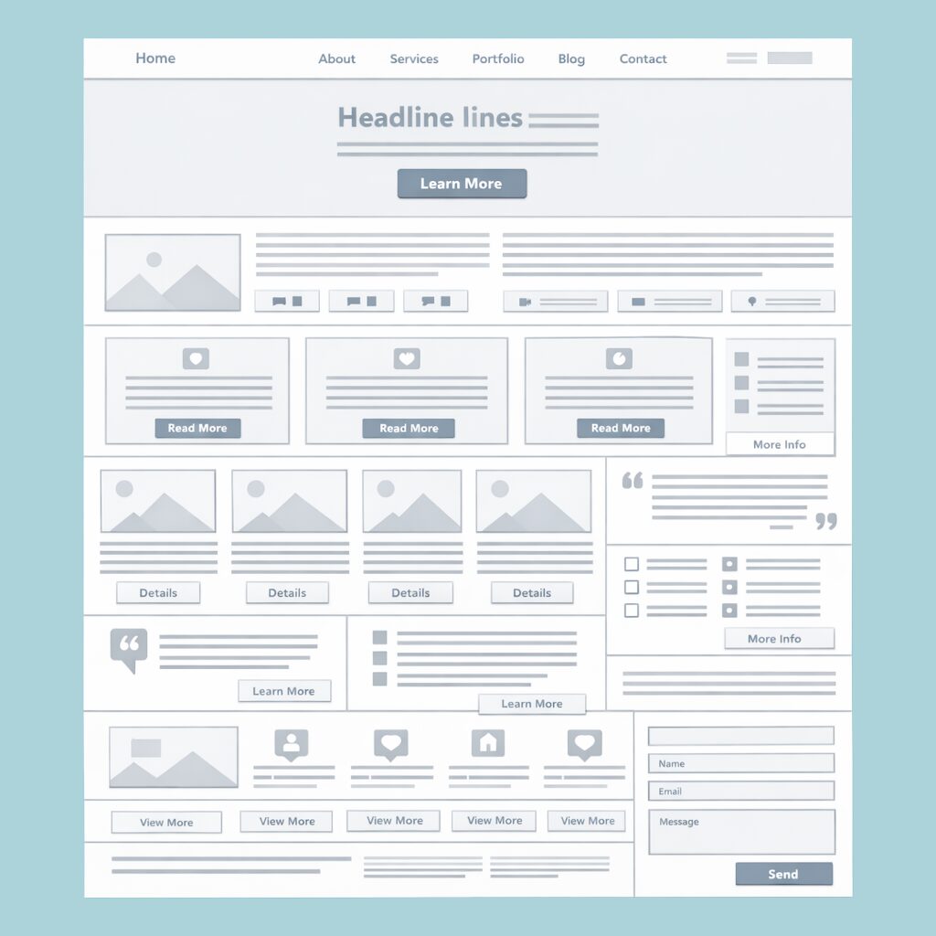 Esempio di homepage sovraccarica con troppi contenuti e poca gerarchia visiva