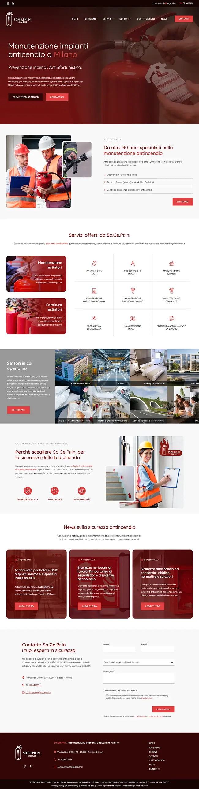 Homepage del sito Sogeprin dedicata alla manutenzione impianti antincendio a Milano