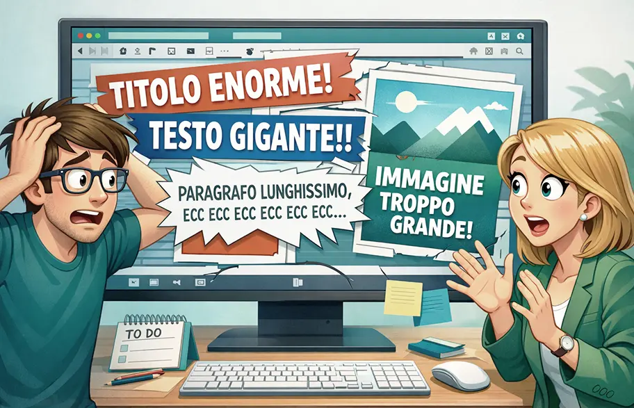 Cliente che modifica testi e immagini di un sito web causando problemi al layout della pagina