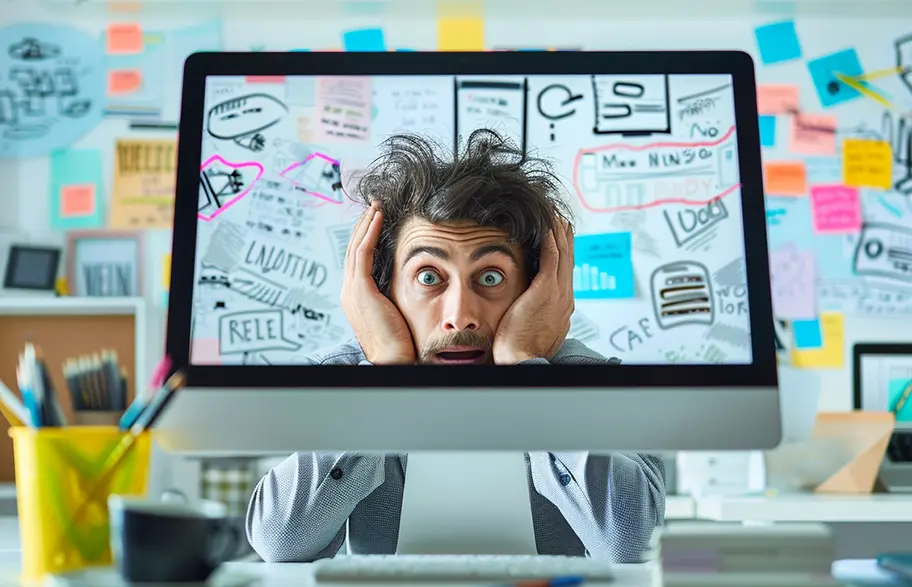 persona che guarda un sito web confuso con troppi font diversi